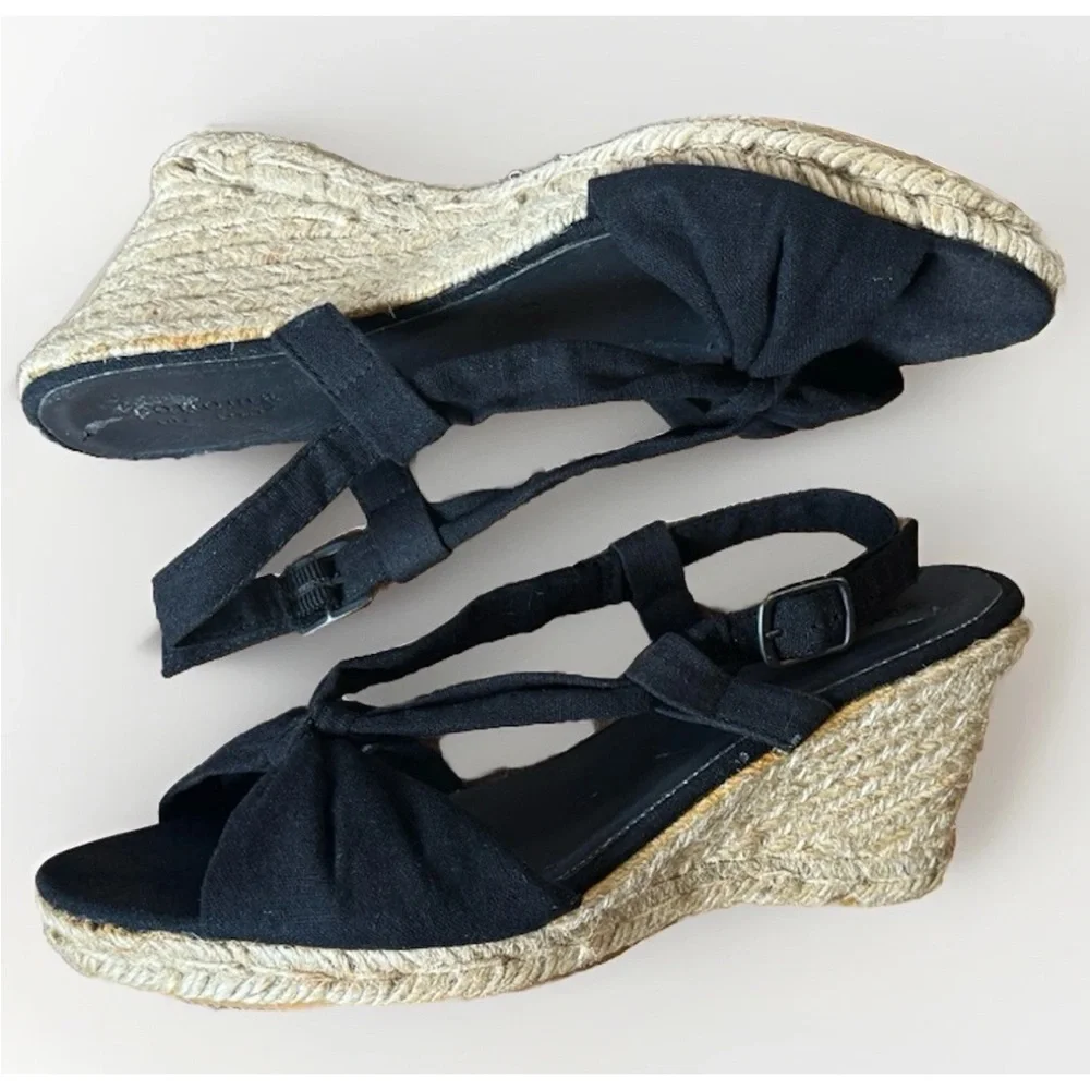 (9.5) SONOMA Black Canvas Espadrille Slingback Sandals with Knotted Strap